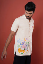 Jungle World Mens Half Sleeve Hand  Embroidered Shirt