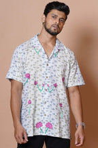 Lotus Hand Embroidered Mens Casual Shirt