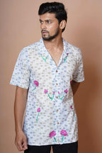 Lotus Hand Embroidered Mens Casual Shirt
