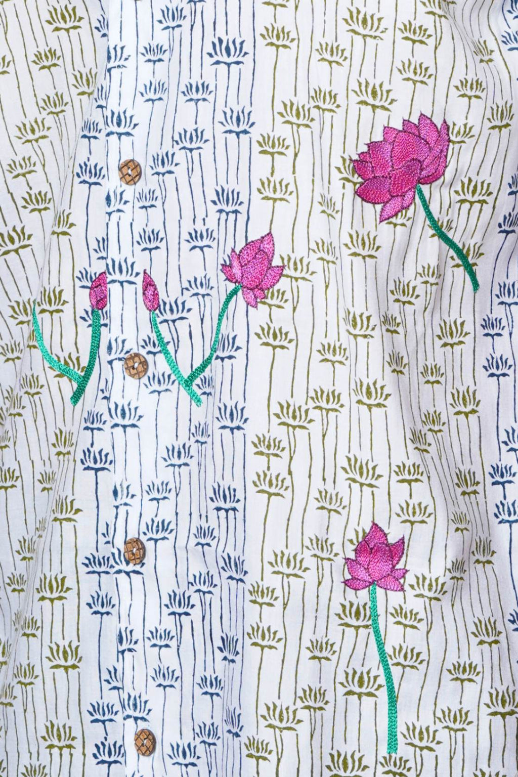 Lotus Hand Embroidered Mens Casual Shirt