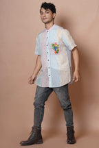 Mens Half Sleeve Macau Hand Embroidered Shirt