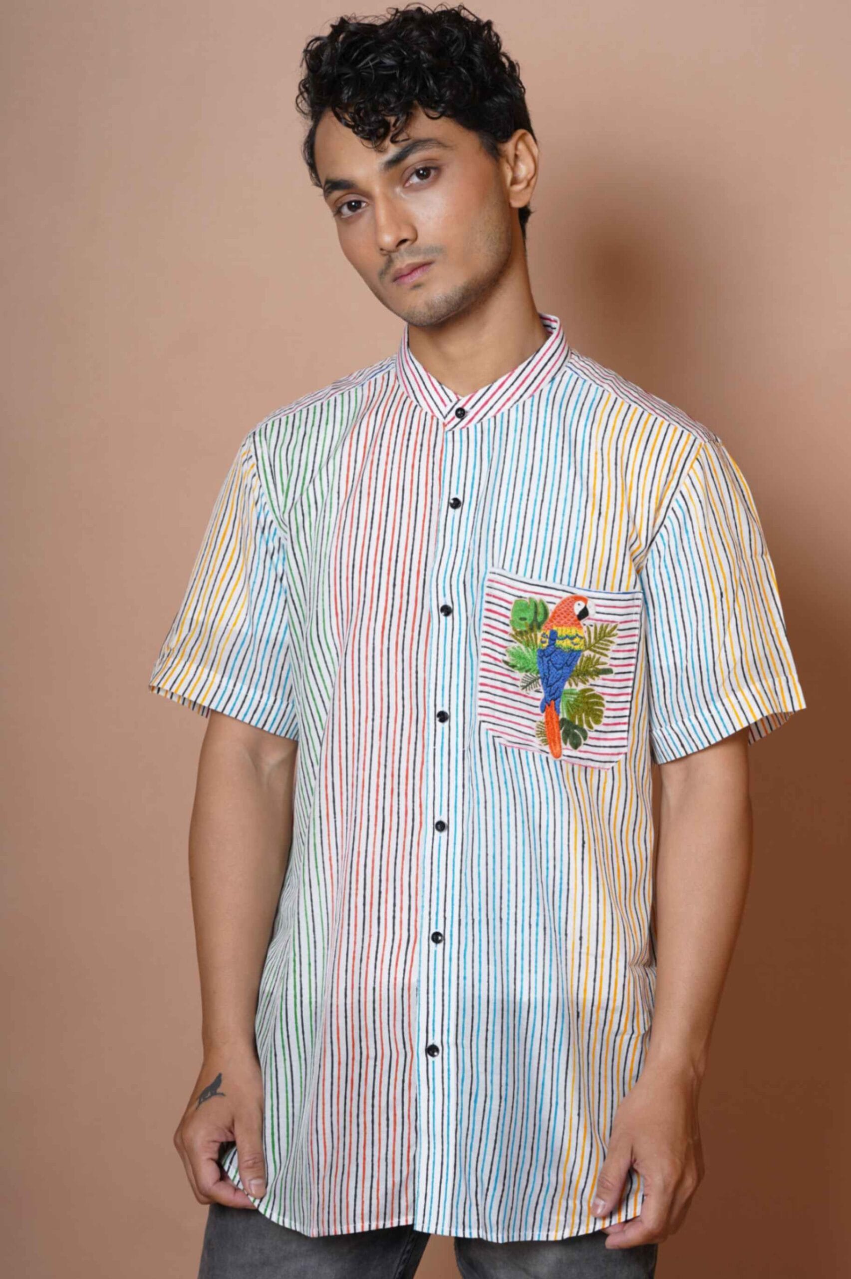 Mens Half Sleeve Macau Hand Embroidered Shirt