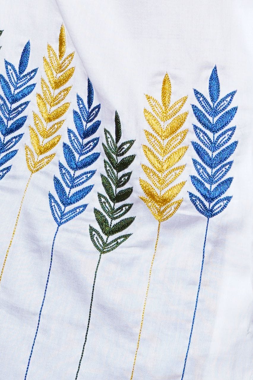 Mens Half Sleeve White Hand Embroidered Shirt