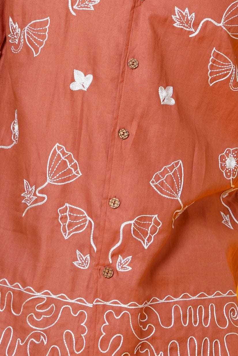 Mens Rust Colour Aari Embroidered Shirt