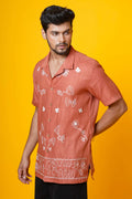 Mens Rust Colour Aari Embroidered Shirt