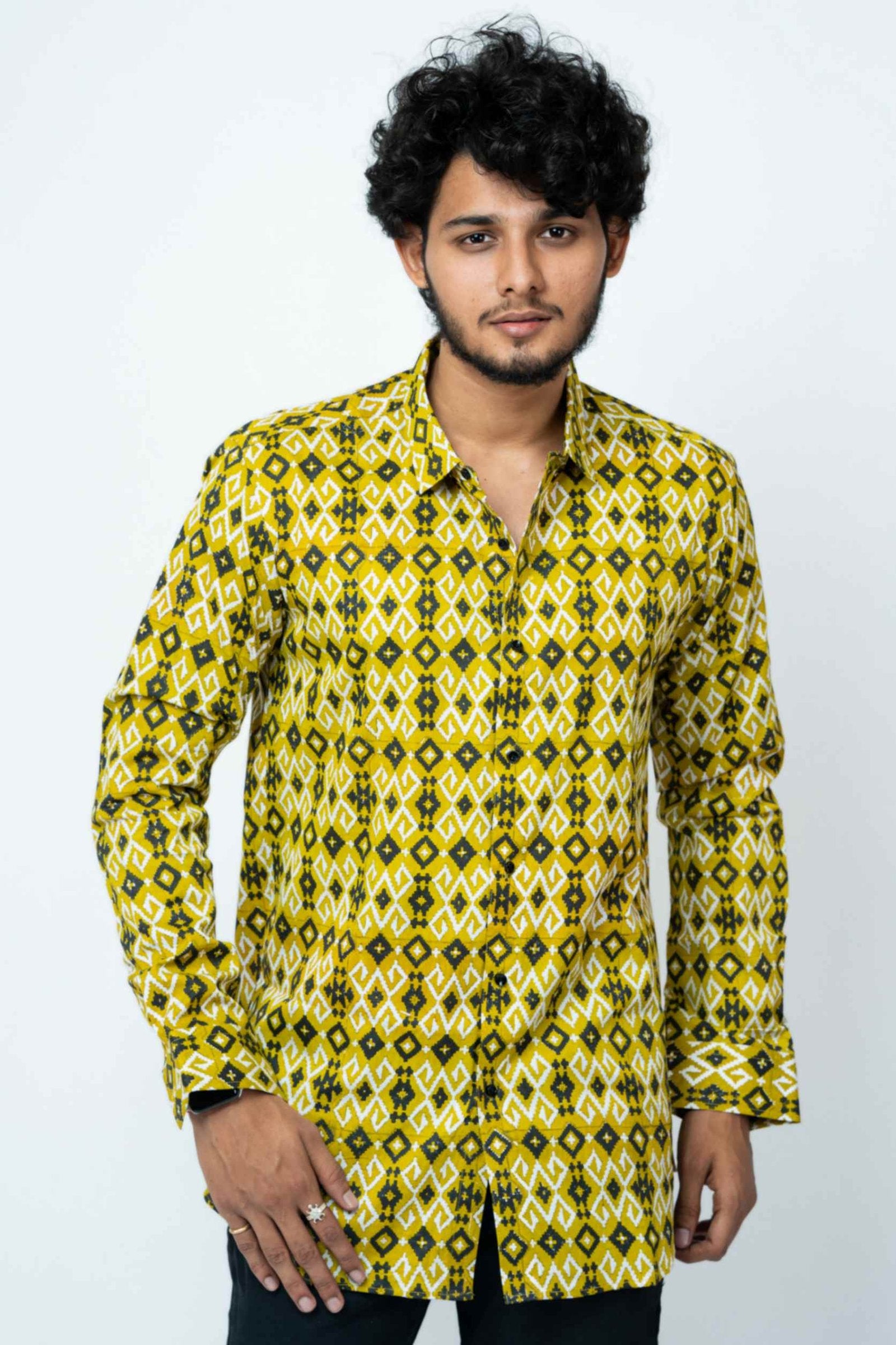 Mehendi Green Ikat Print Full Sleeve Shirt