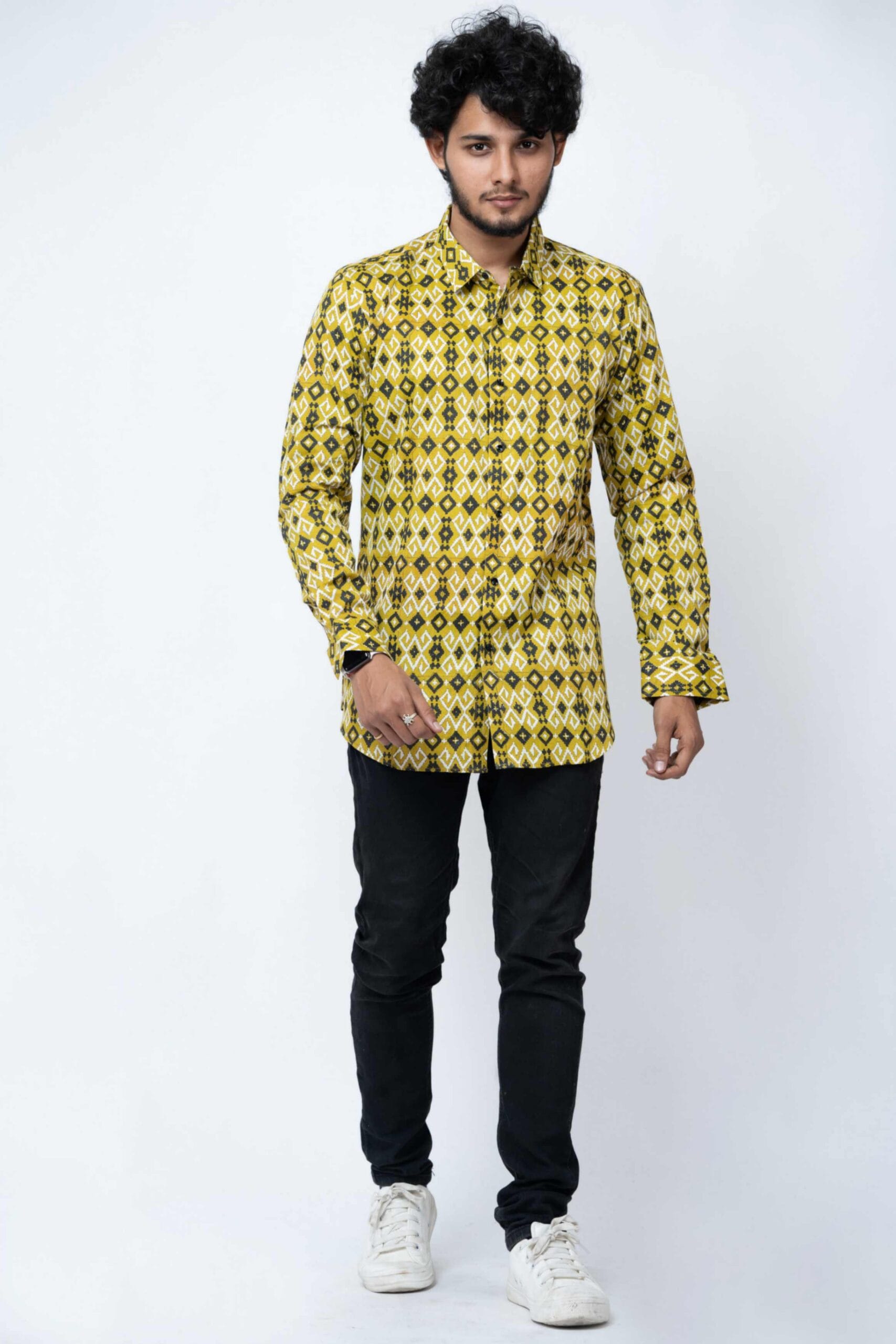 Mehendi Green Ikat Print Full Sleeve Shirt