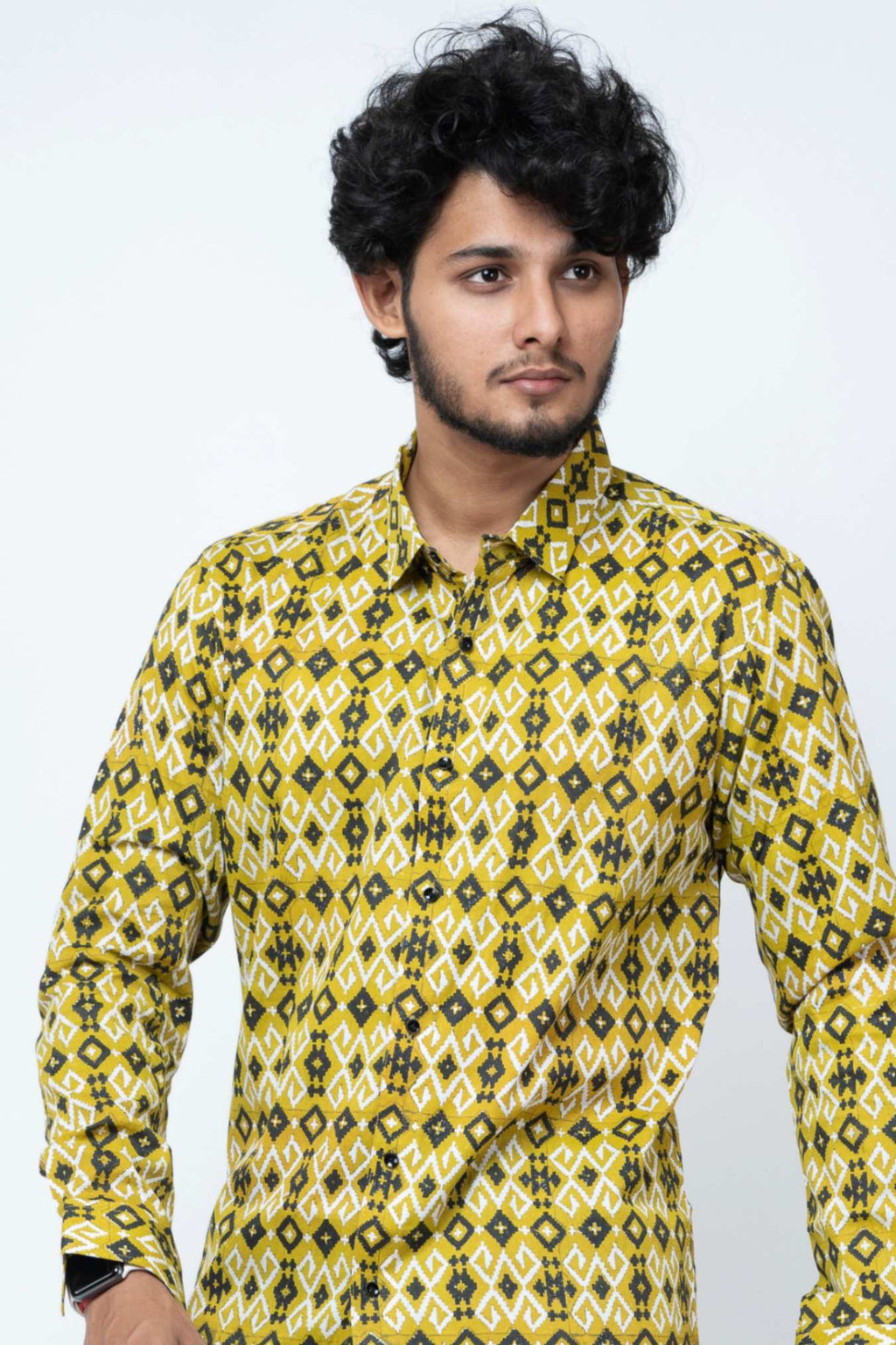 Mehendi Green Ikat Print Full Sleeve Shirt