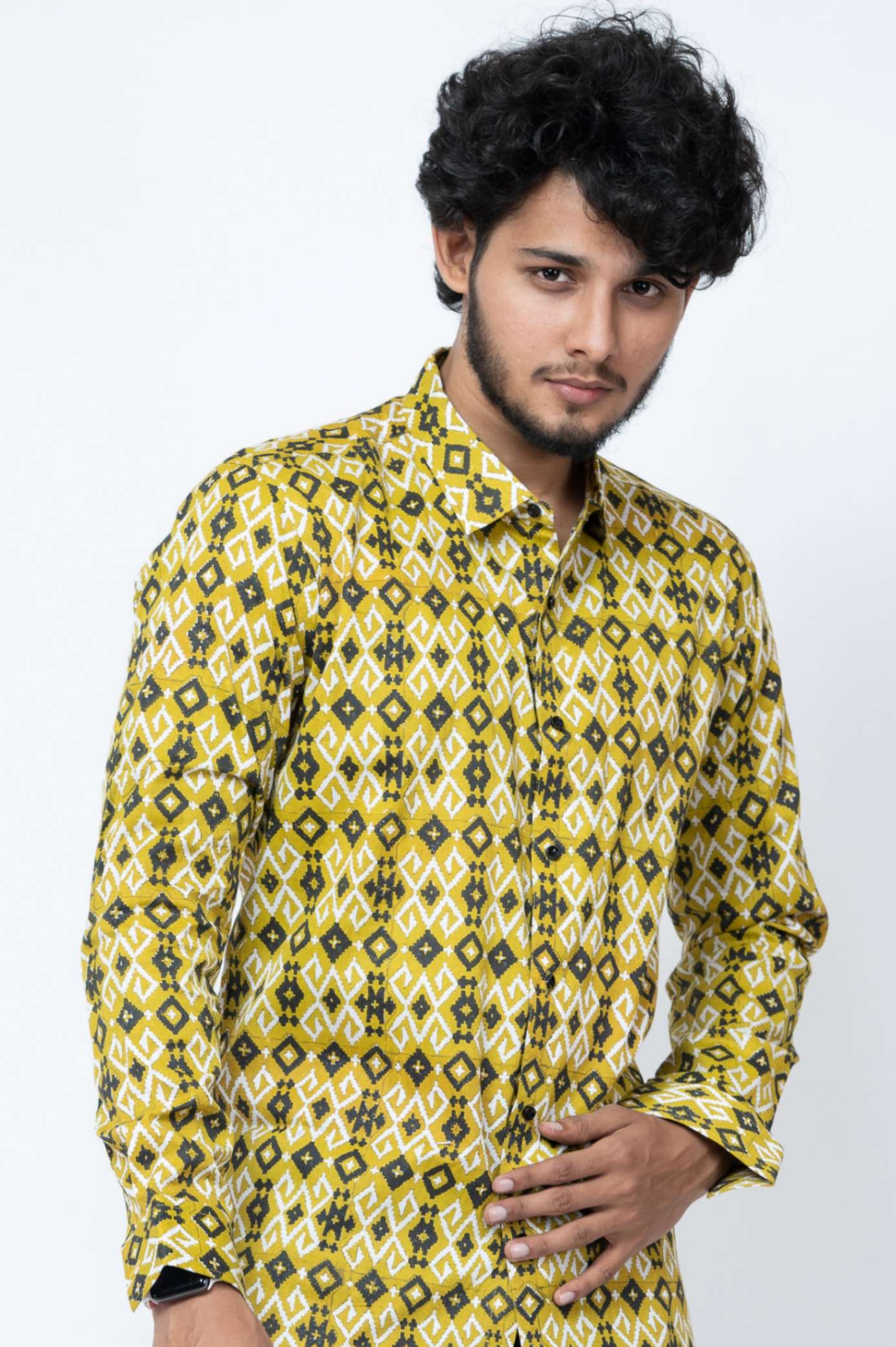 Mehendi Green Ikat Print Full Sleeve Shirt