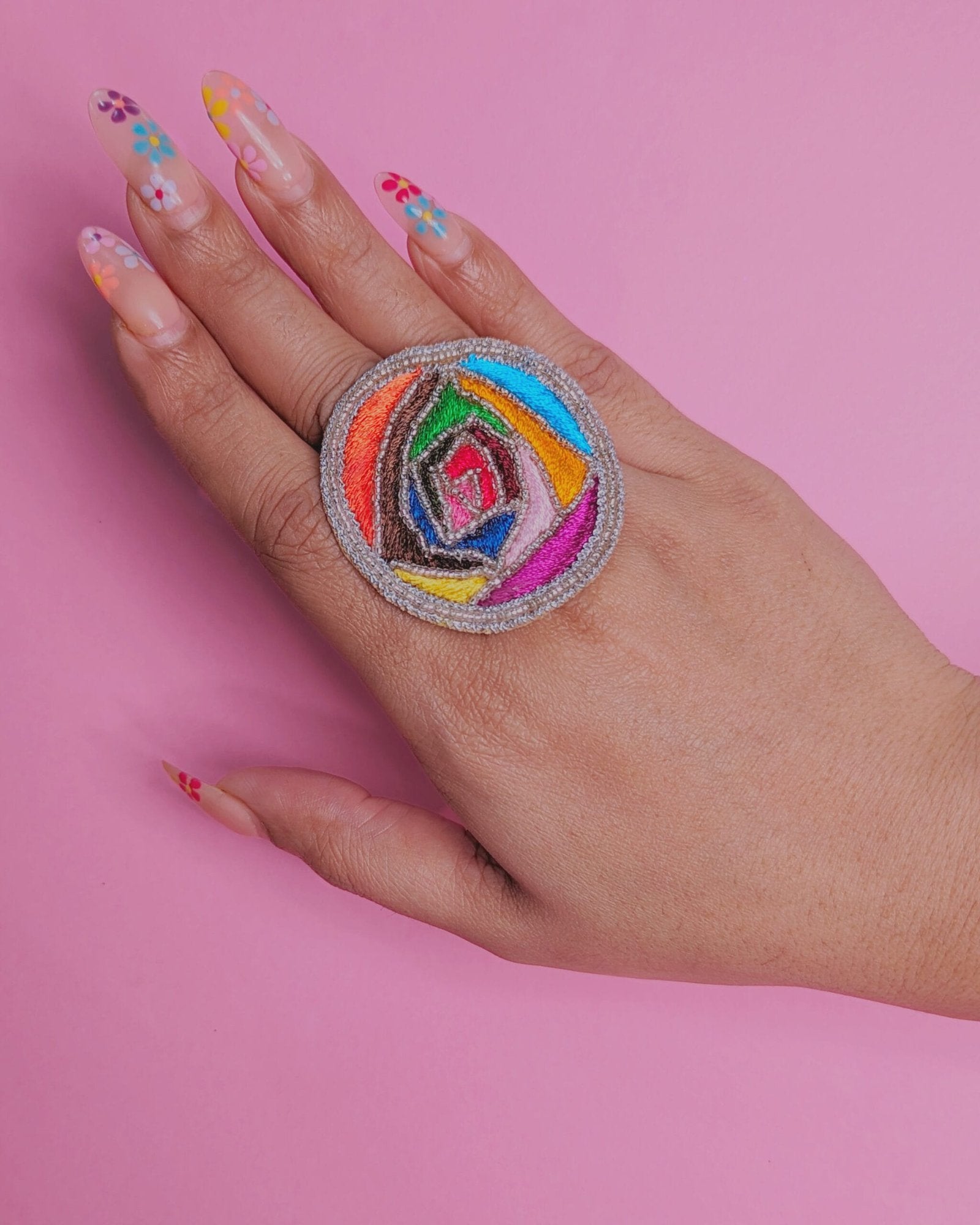 Multi Colour Rose Beaded ring