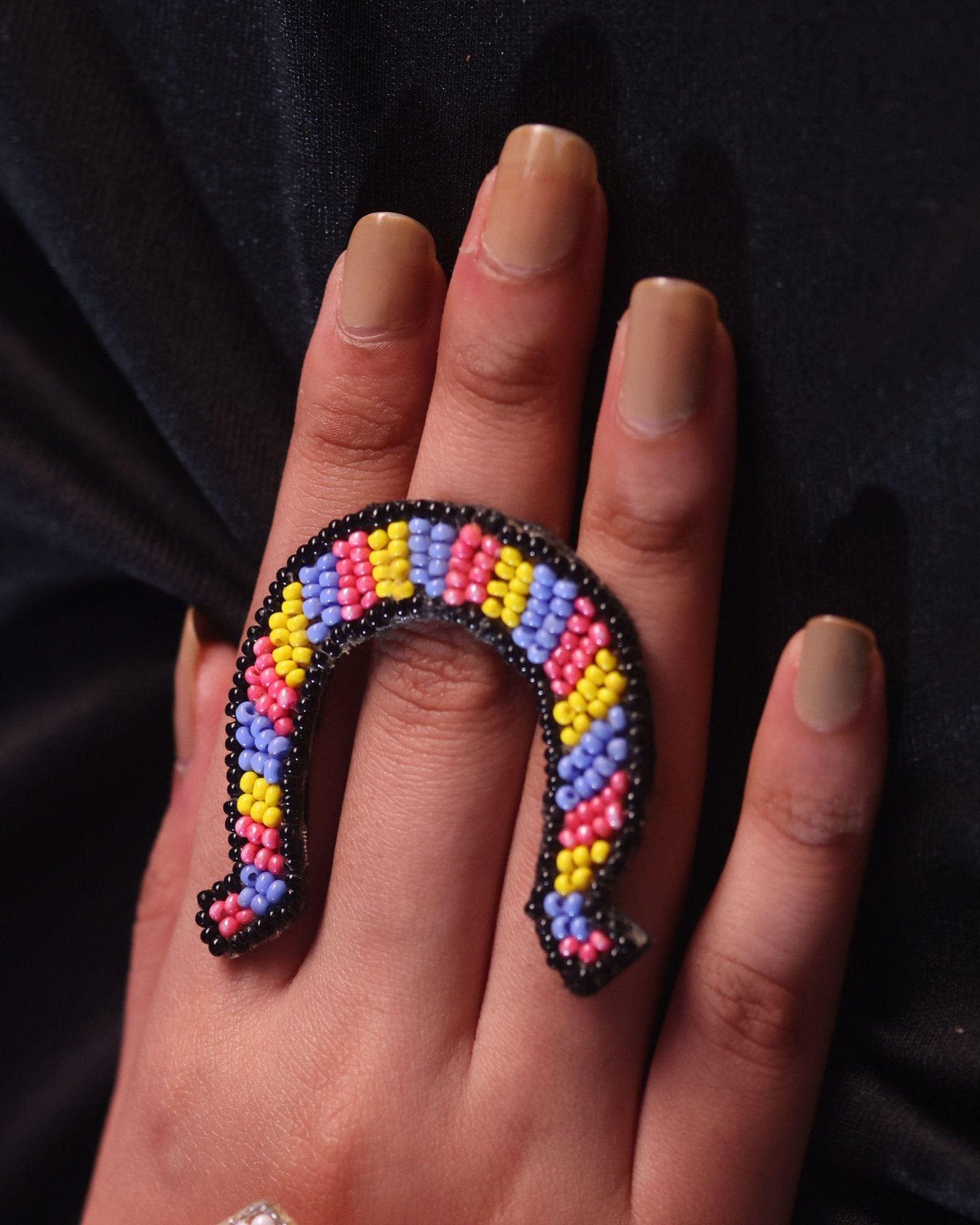 Multicolour U shaped beaded ring