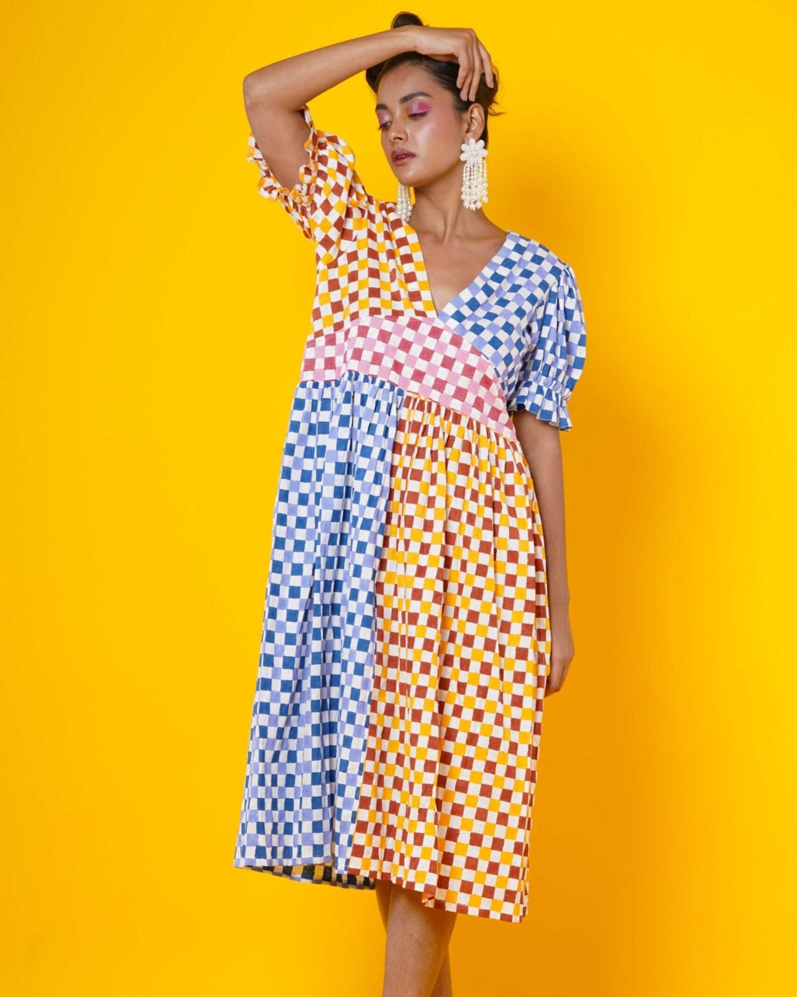 Multi Colour Checks Women Midi Dress