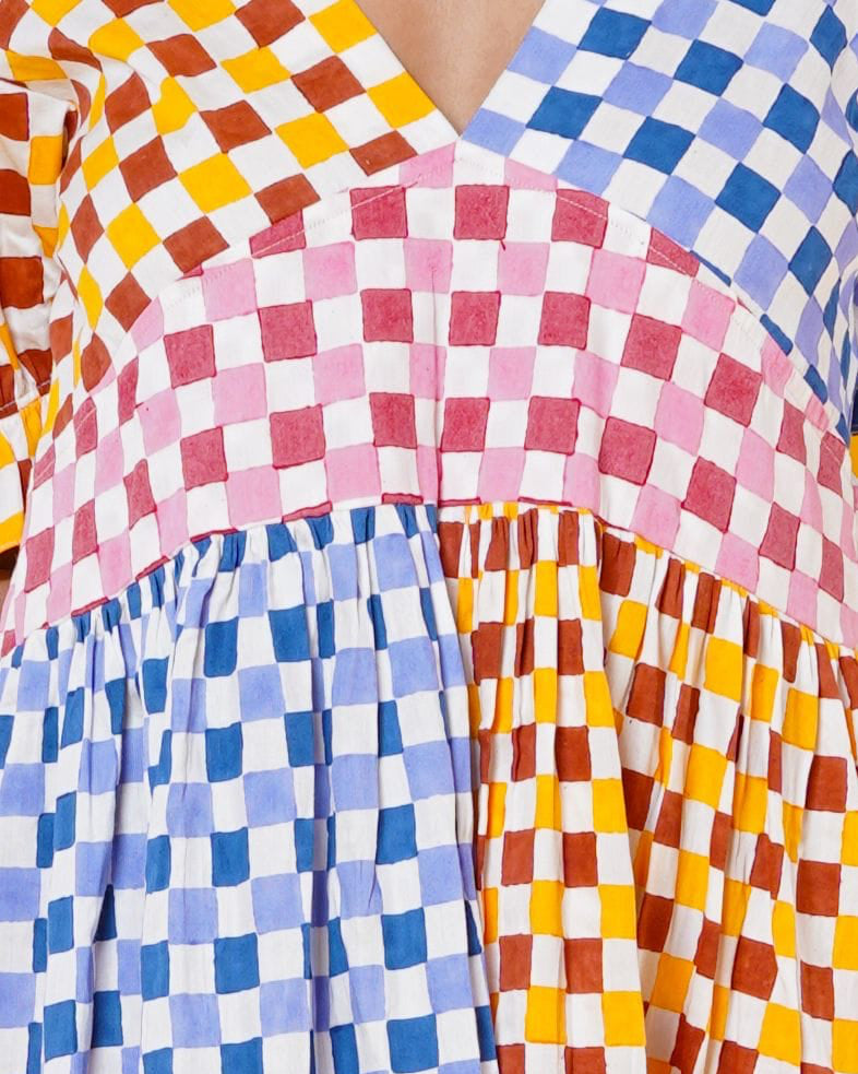 Multi Colour Checks Women Midi Dress