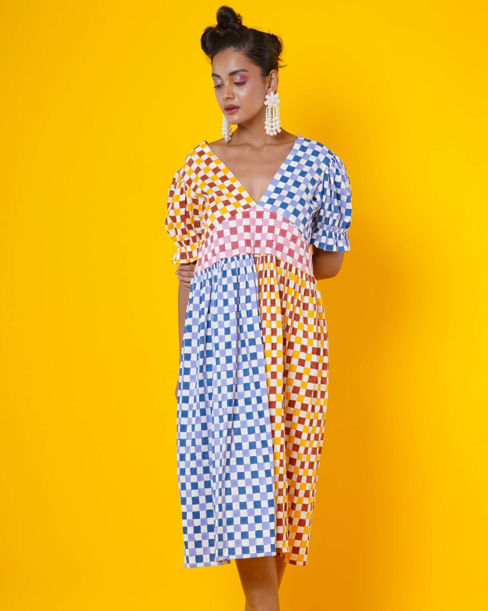 Multi Colour Checks Women Midi Dress