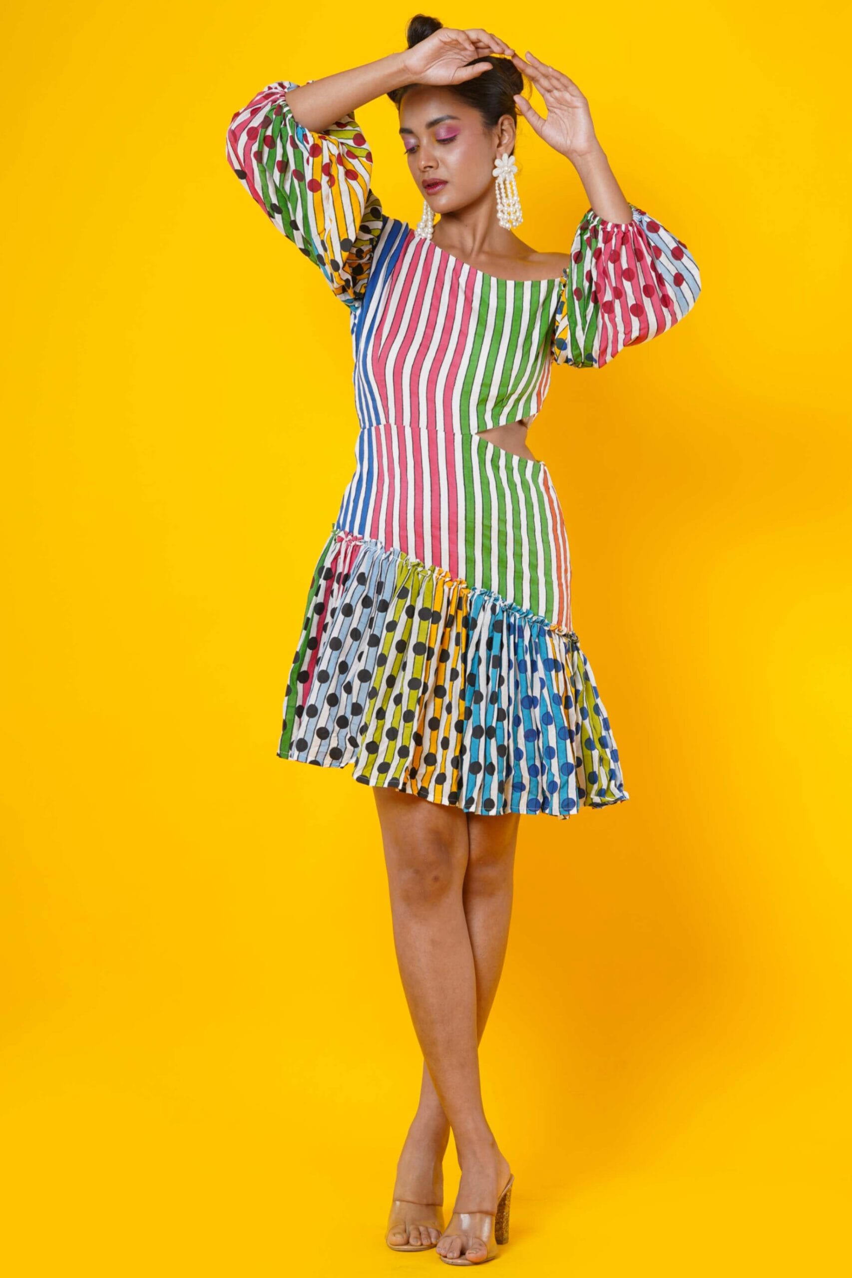 Multicolor Stripes And Dots Women Dress