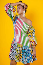 Multicolor Stripes And Dots Women Dress