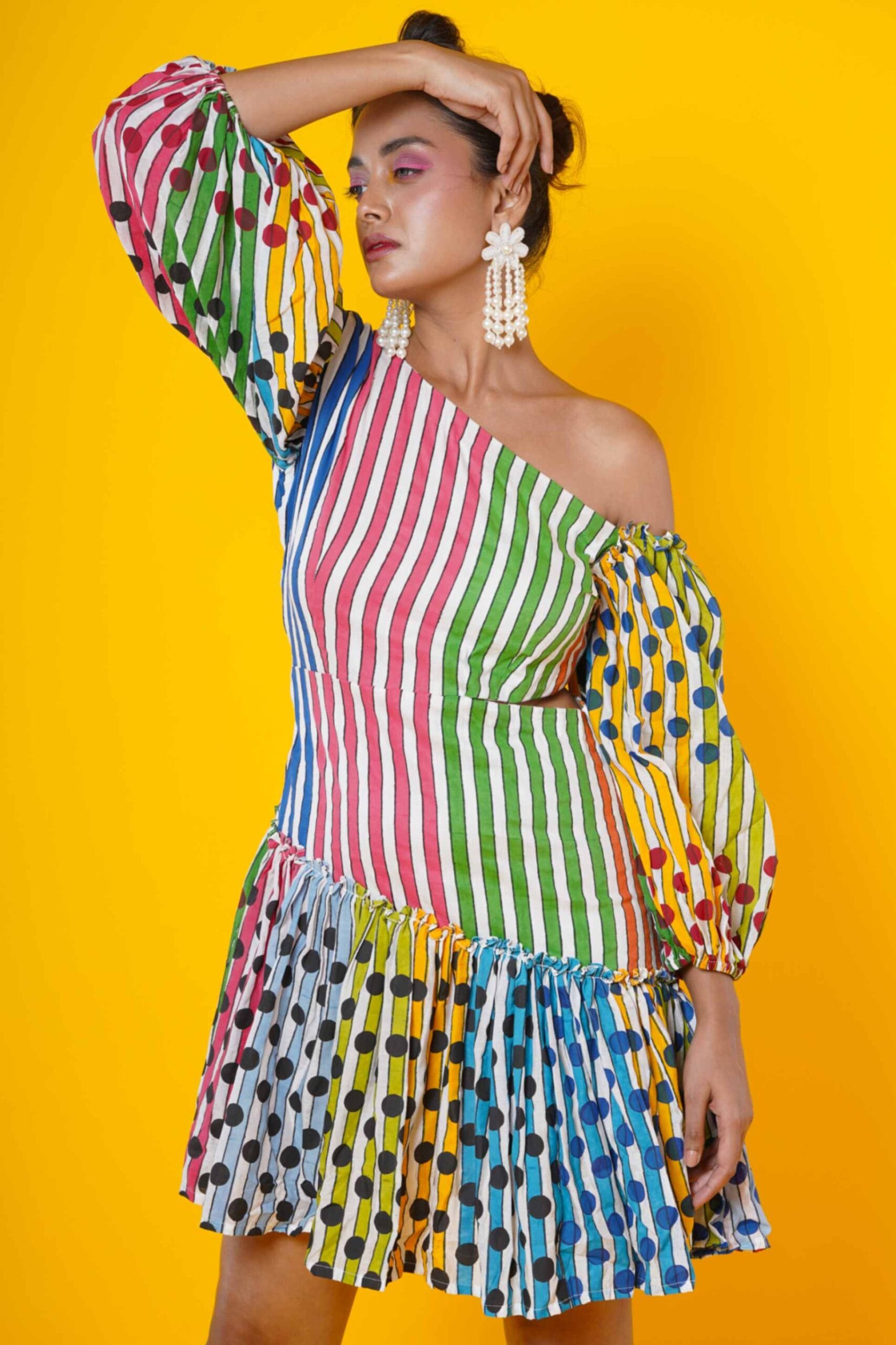 Multicolor Stripes And Dots Women Dress
