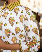 Women Hand Block Print Yellow Fish Pattern Shirt With Beads Embroidery
