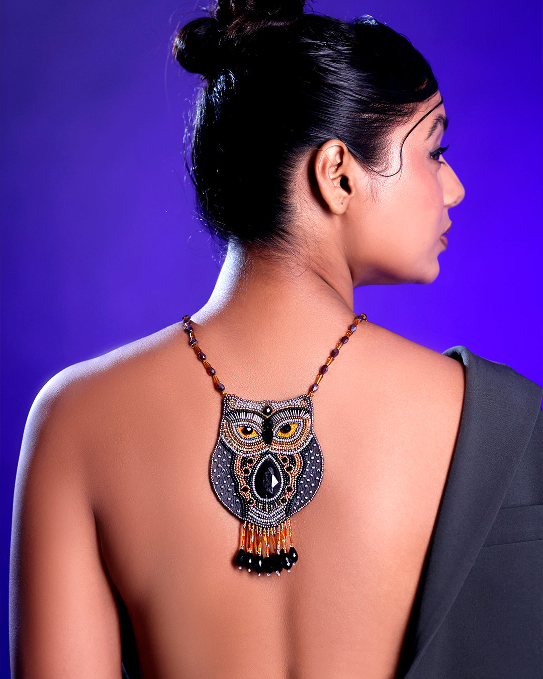 Black and Golden Owl Neckpiece