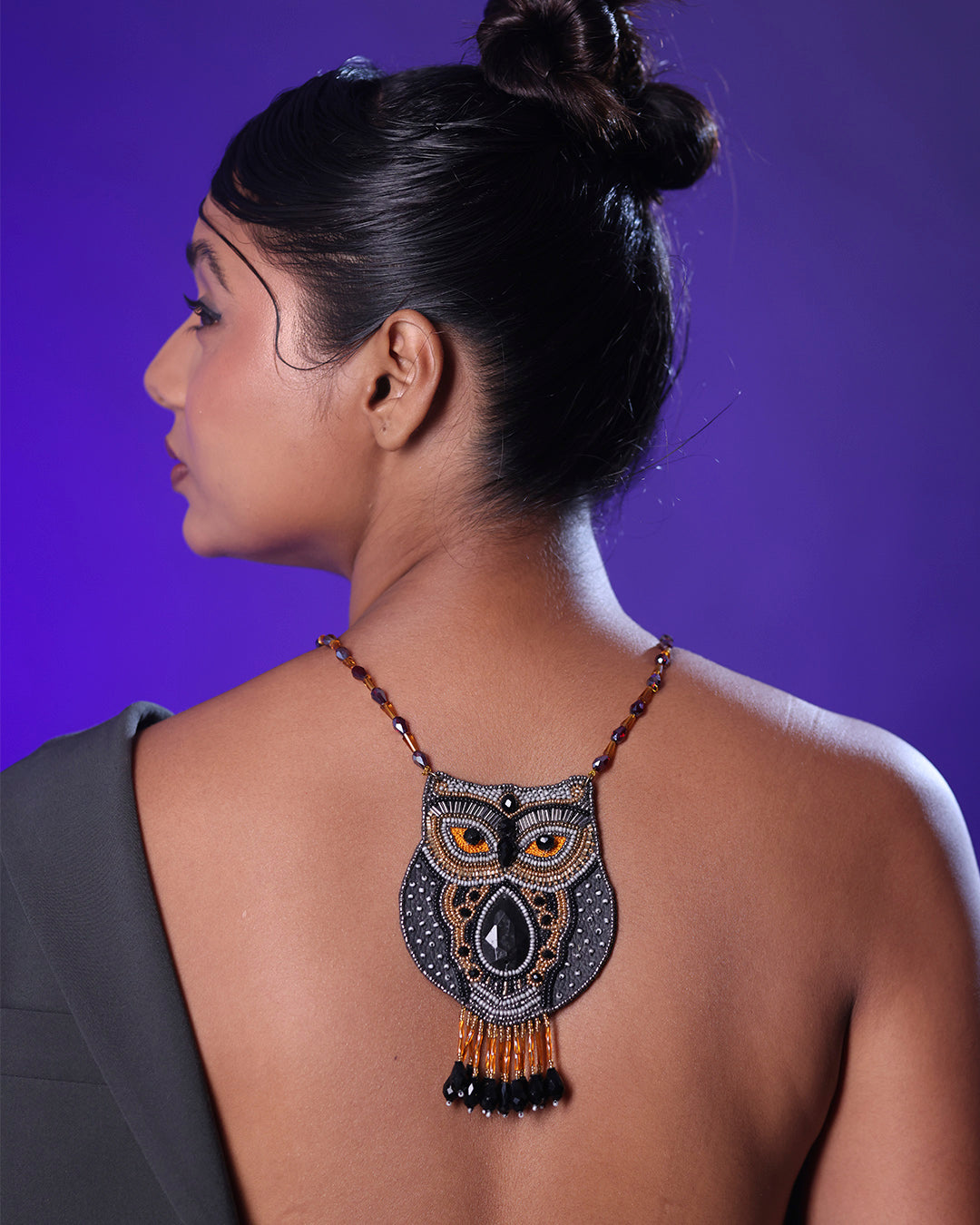 Black and Golden Owl Neckpiece