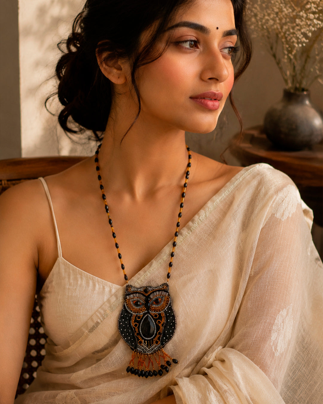 Black and Golden Owl Neckpiece