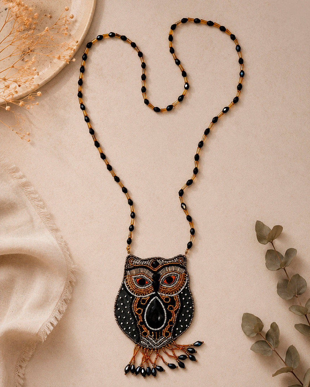 Black and Golden Owl Neckpiece