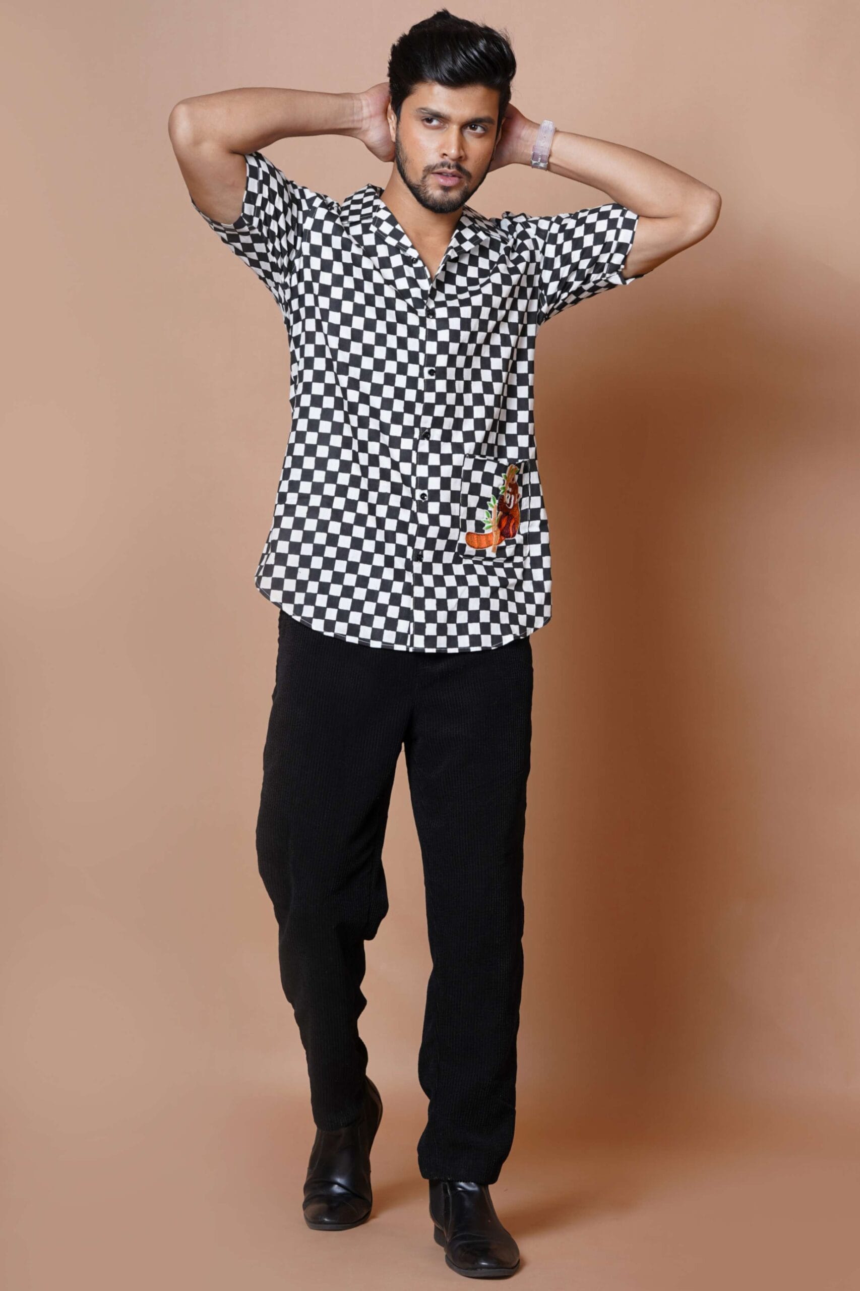 Panda Embroidered Mens Casual Half Sleeve Shirt