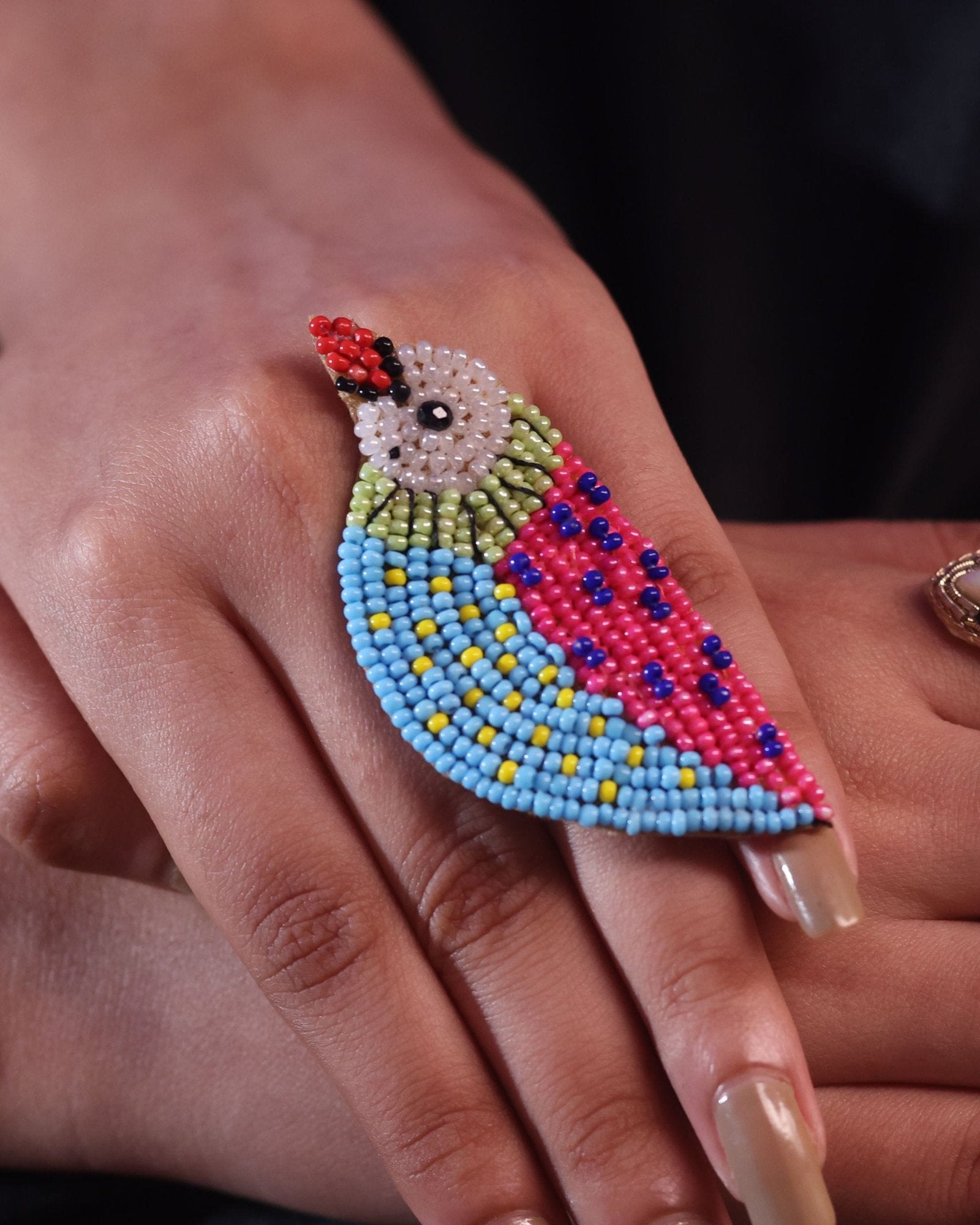 Multicolour Bird beaded ring