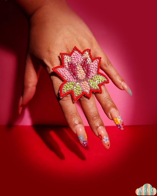 Pink Lotus Beaded Ring