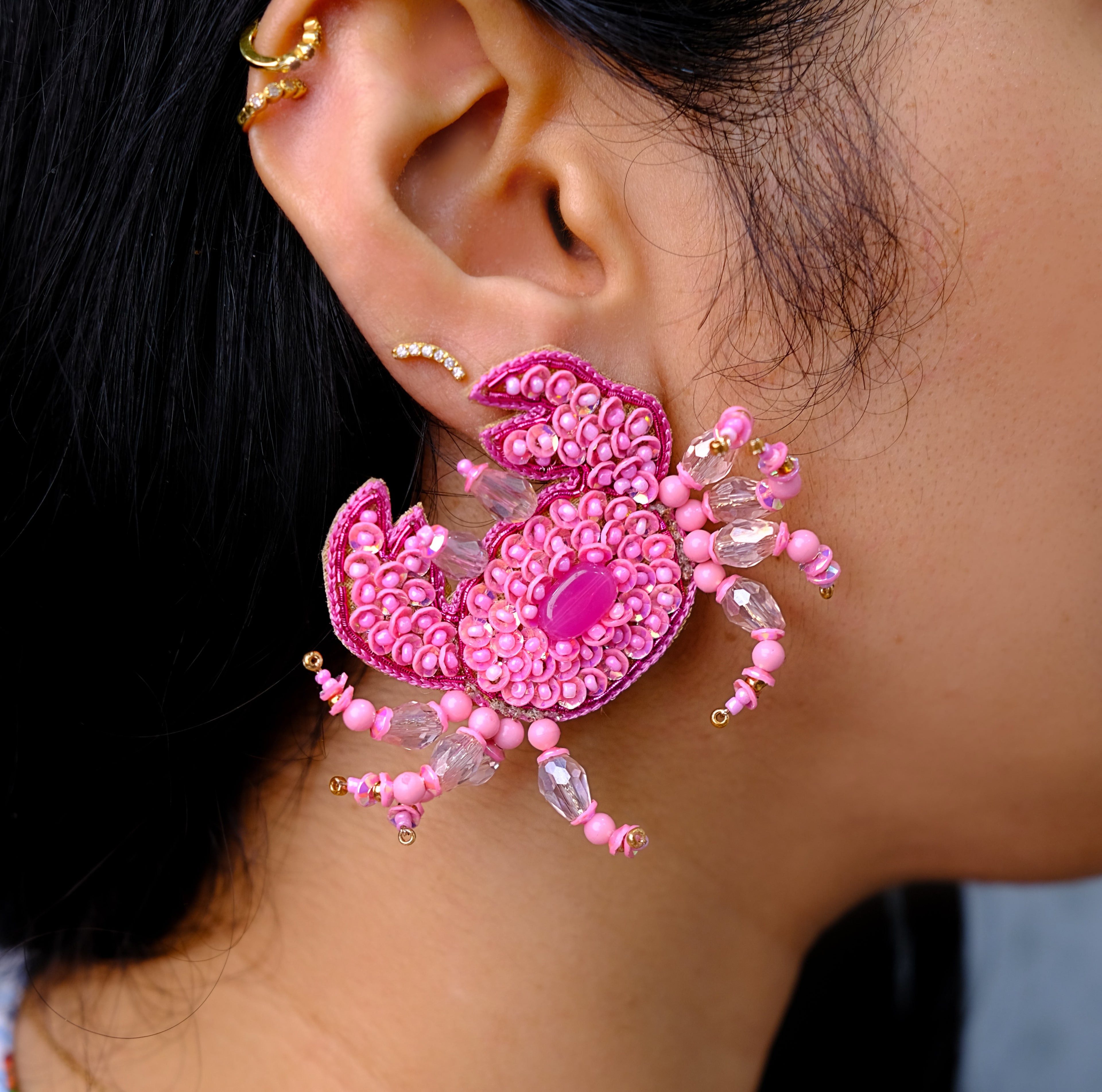 Pink Crabby Earring