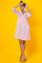 Polka Dots Block Print Cotton Midi Dress For Women