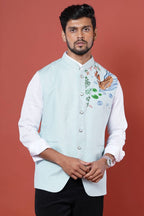 Mens Nehru Coat With Deer Hand Embroidery