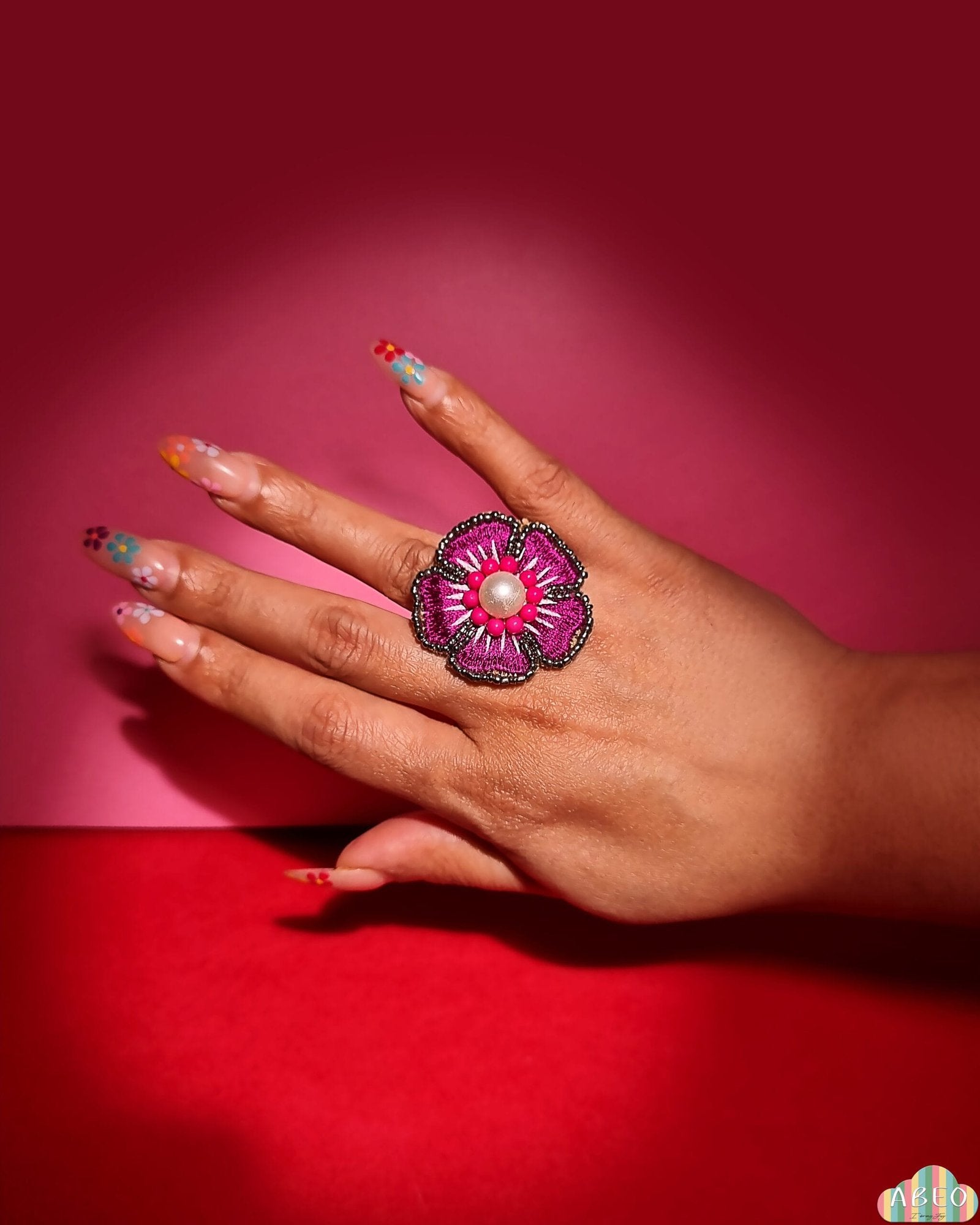 Purple Raniphul beaded ring