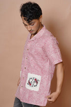 Red Koi Fish Embroidered Mens Casual Shirt