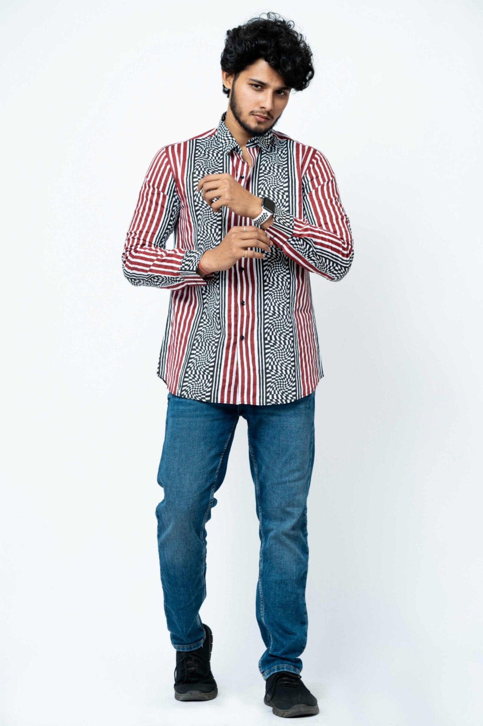 Red And Black Stripe Mens Full Sleeve Shirt