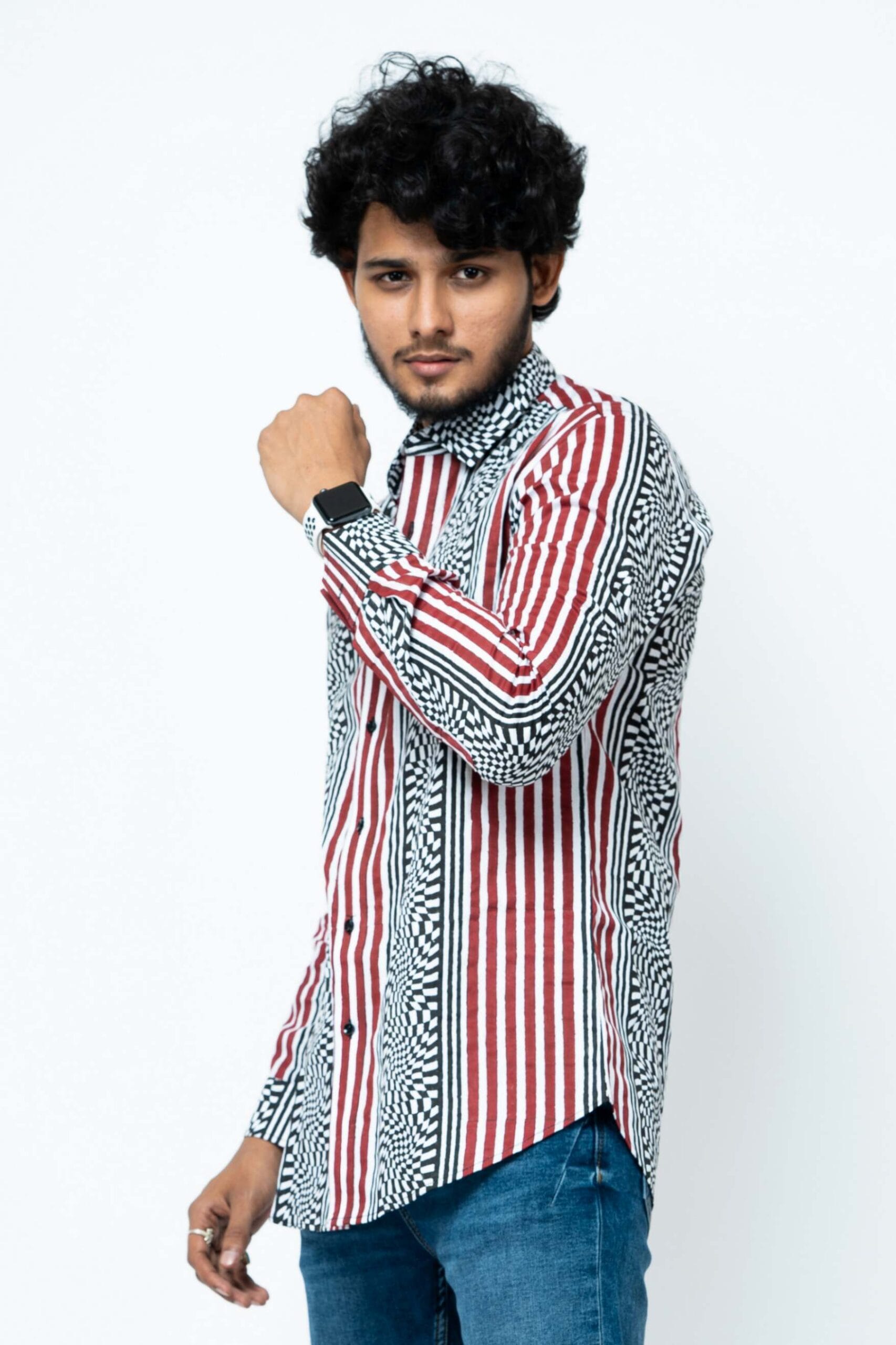 Red And Black Stripe Mens Full Sleeve Shirt