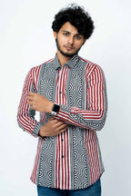 Red And Black Stripe Mens Full Sleeve Shirt