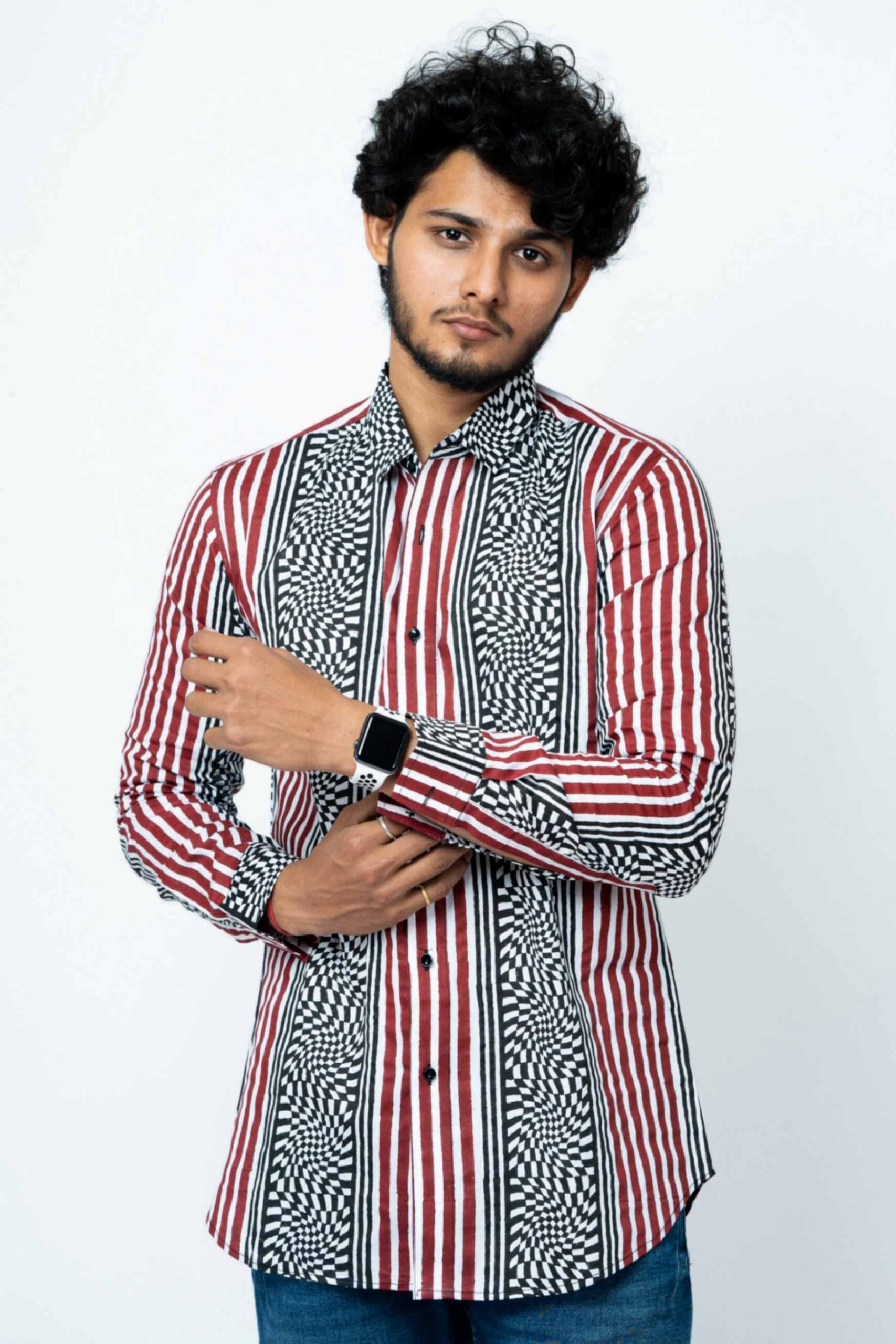 Red And Black Stripe Mens Full Sleeve Shirt