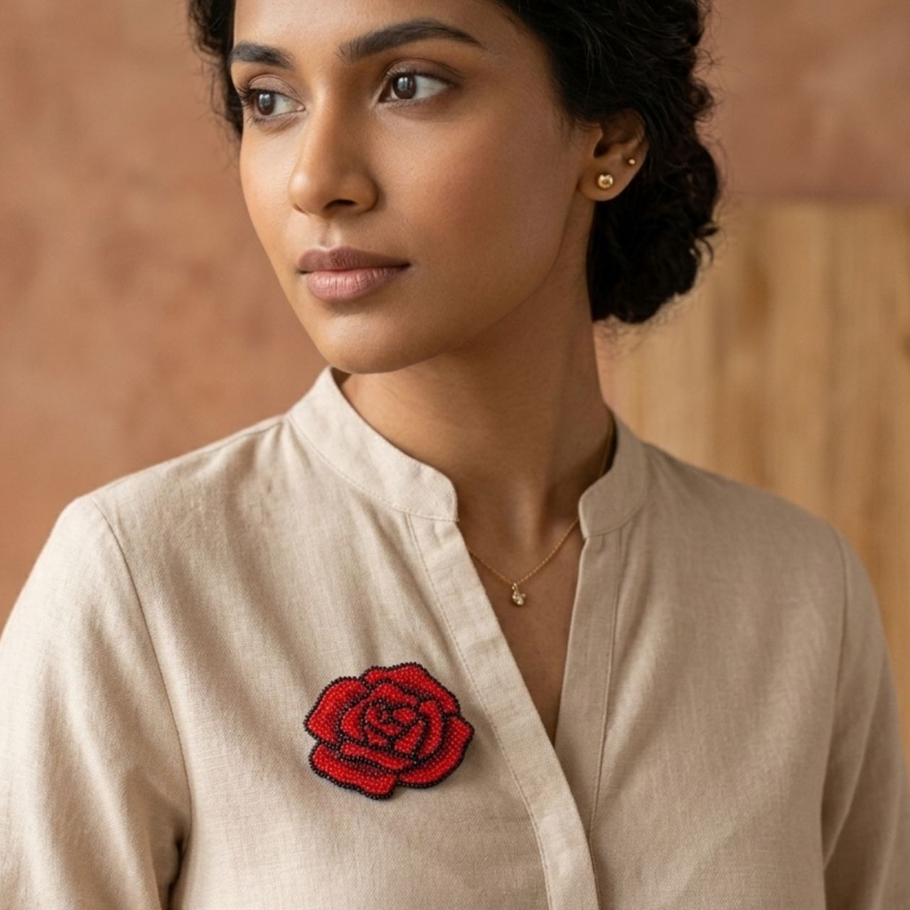 Red Rose Brooch Pin