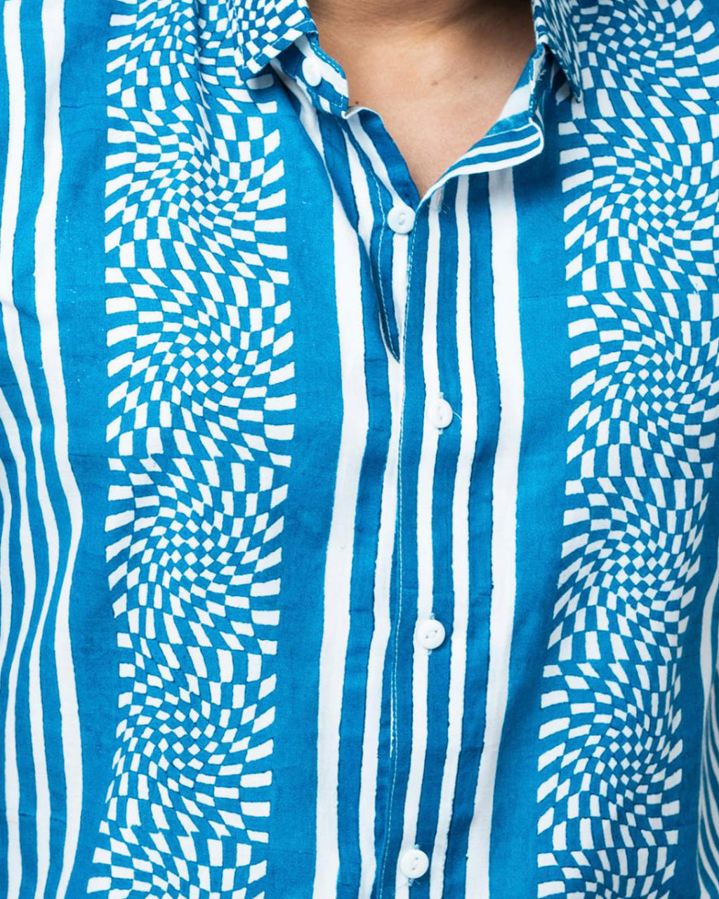 Indigo Mosaic Print  Mens Half Shirt