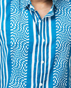 Indigo Mosaic Print  Mens Half Shirt