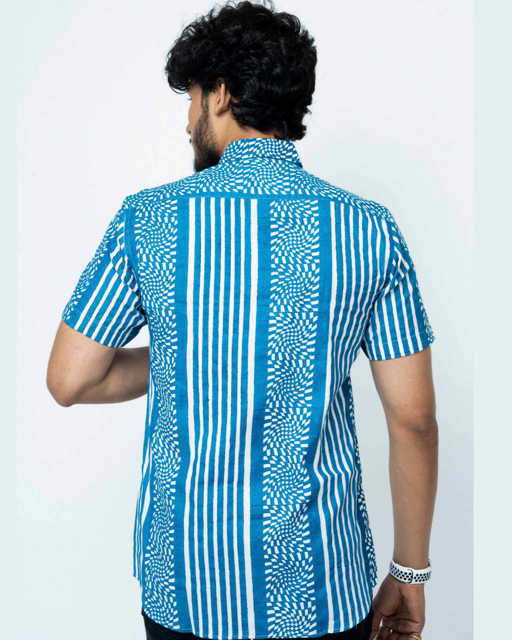 Indigo Mosaic Print  Mens Half Shirt