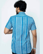 Indigo Mosaic Print  Mens Half Shirt