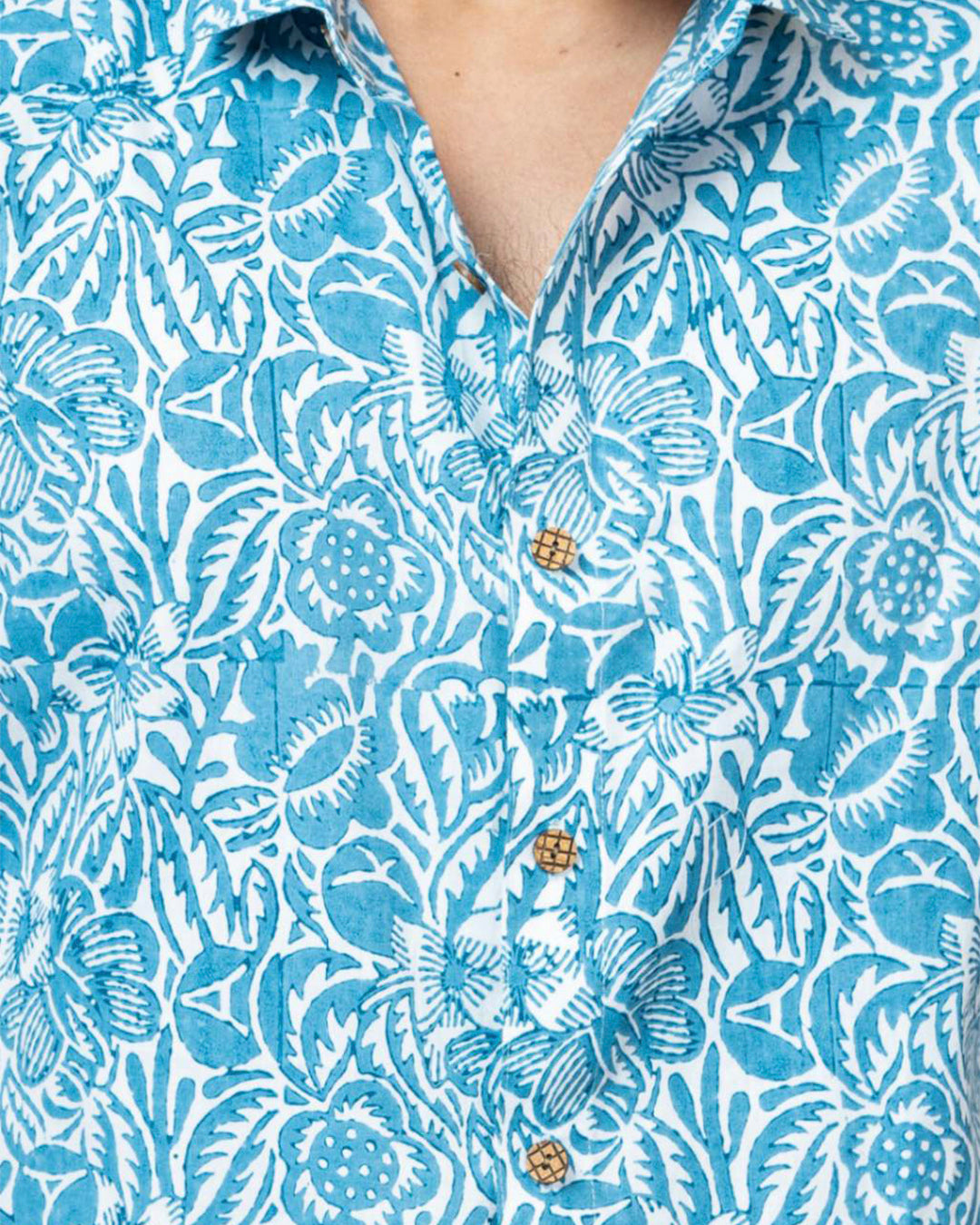 Slim Fit Cotton Shirt In Light Blue Floral Print