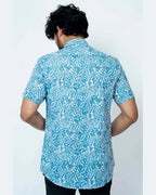 Slim Fit Cotton Shirt In Light Blue Floral Print