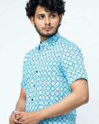Blue Mughal Print Mens Half Shirt