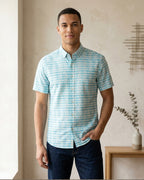 Indigo Fish Block Print Half Sleeve Shirt