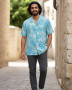 Sky Floral Print Half Sleeve Shirt