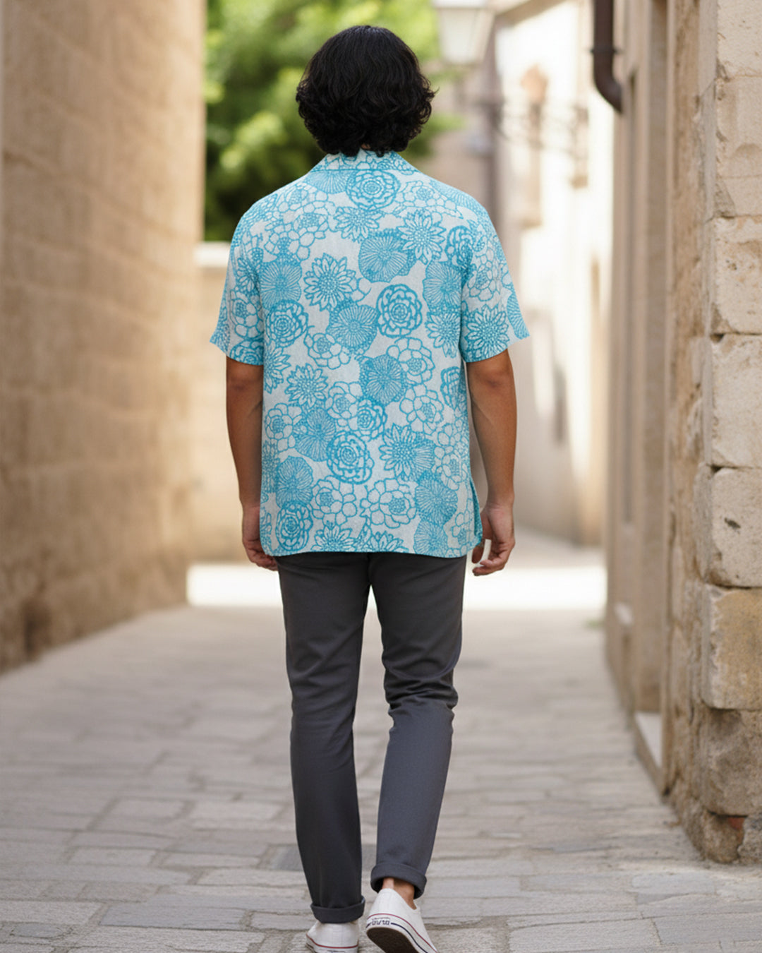 Sky Floral Print Half Sleeve Shirt