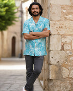 Sky Floral Print Half Sleeve Shirt